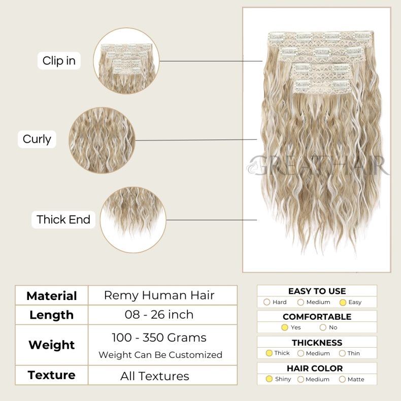 Piano White Blonde Color Pixie Curly Clipin Hair Extensions Hair