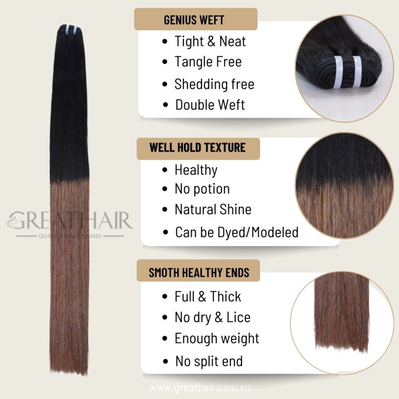Ombre Black Brown Color Straight Weft Hair Extensions Hair Extensions