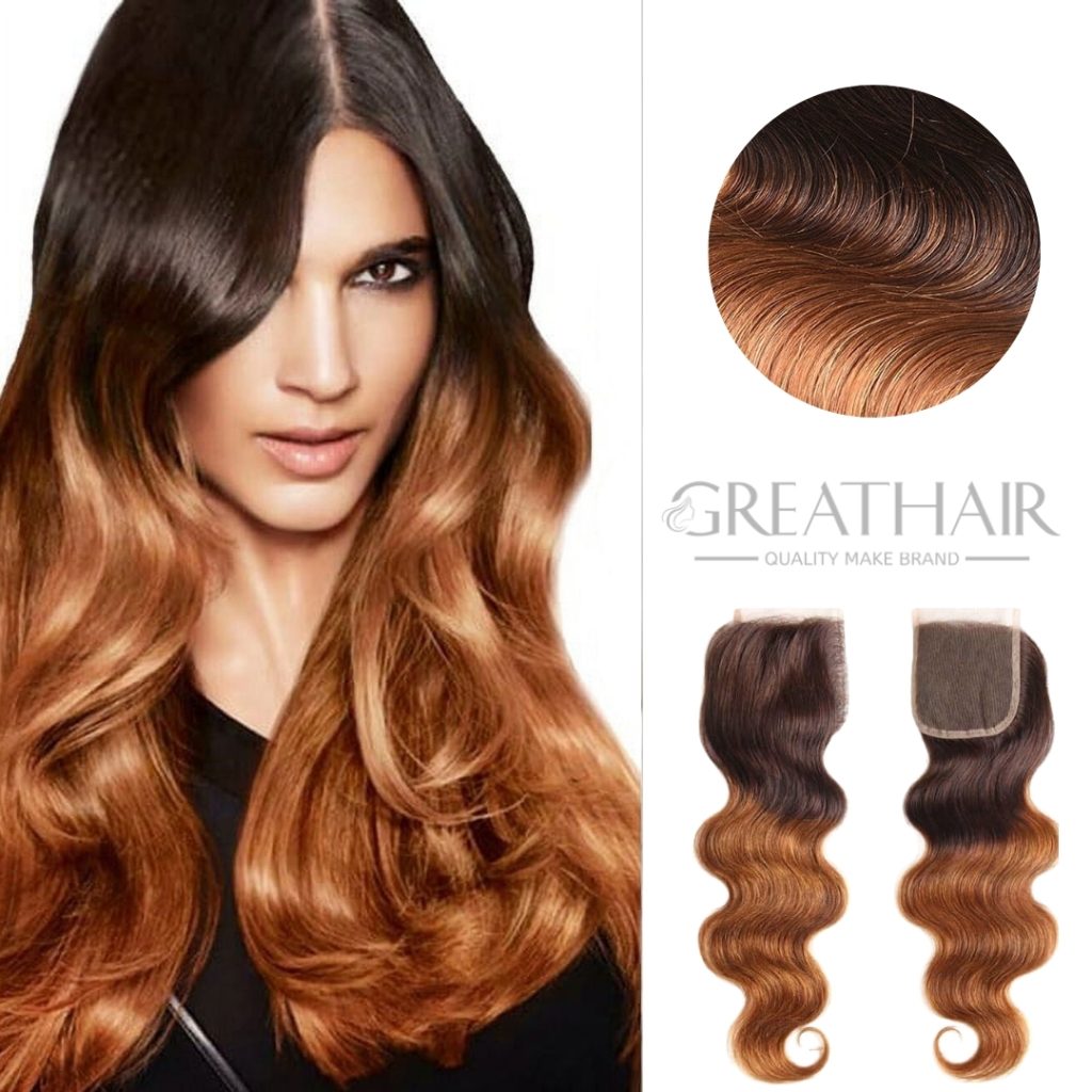 ombre brown orange color water wavy frontal hair extensions