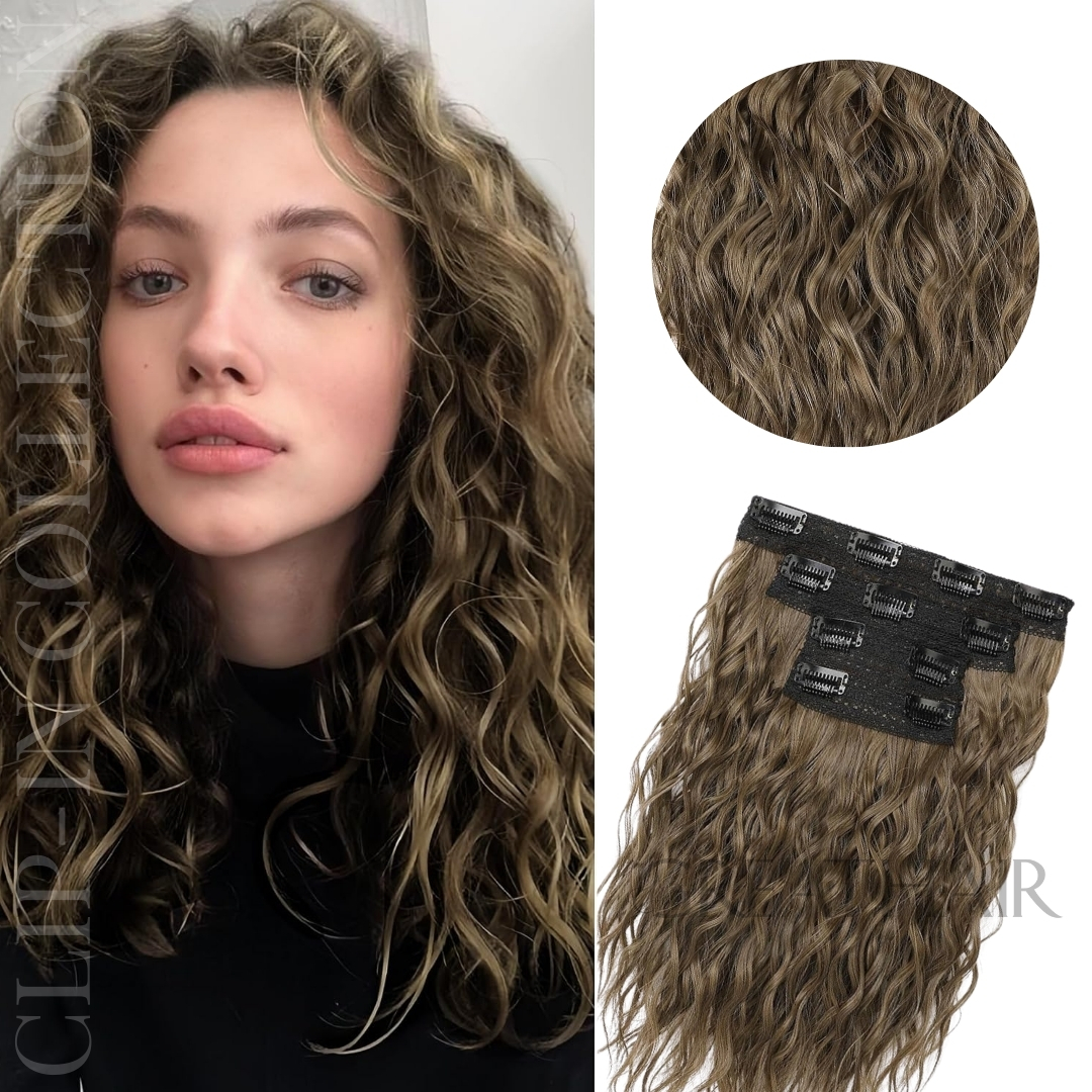 Brown ash color pixie curly clip-in hair