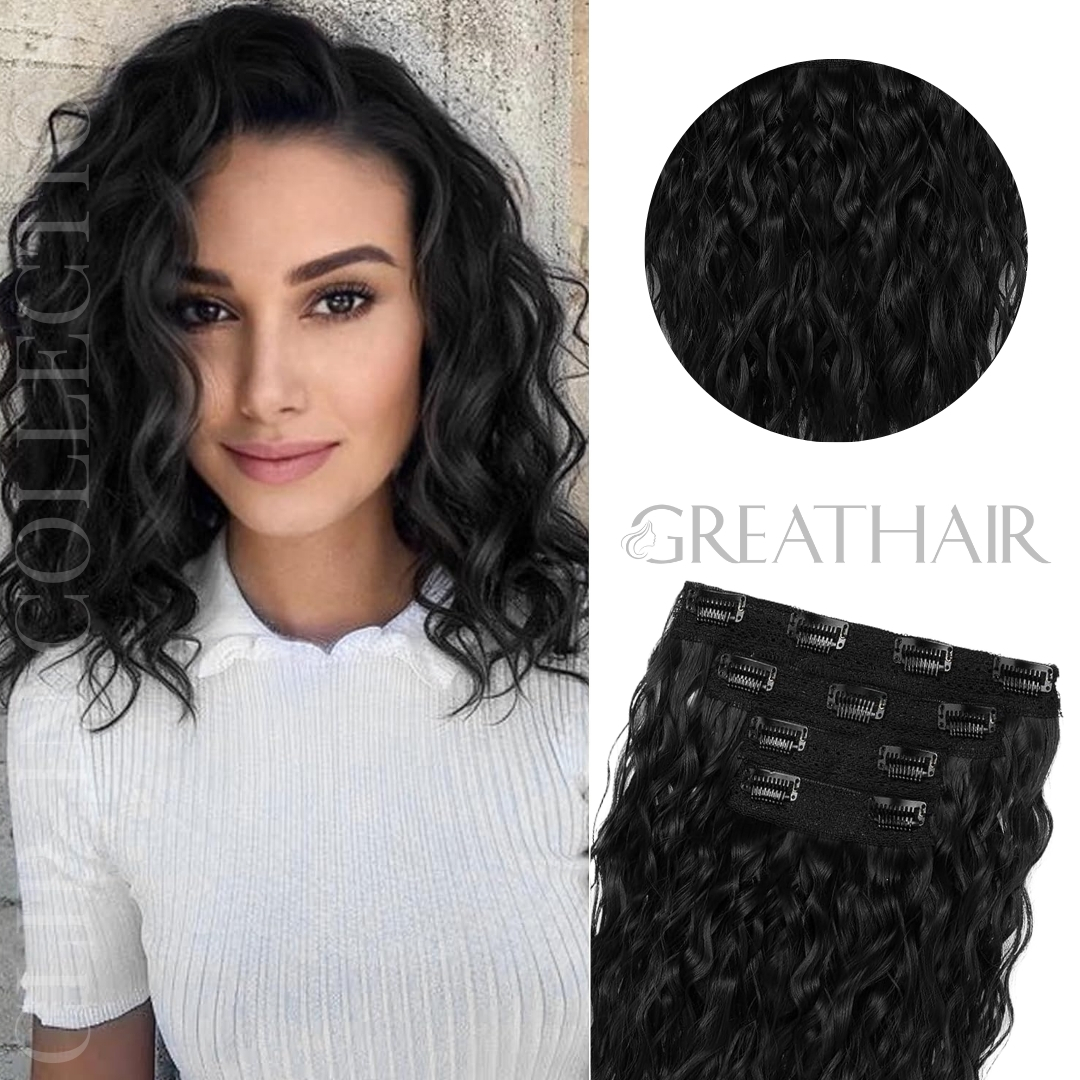 Black color curly clip-in hair extensions