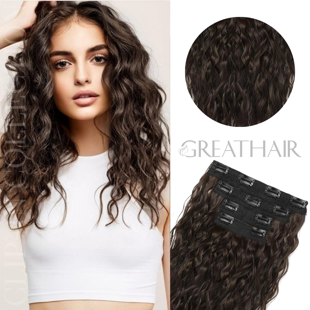 Dark brown color curly clip-in hair