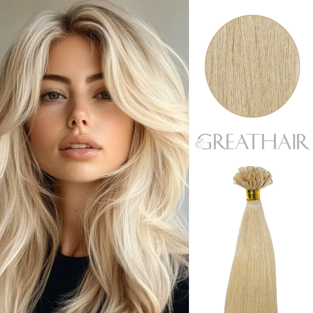 Blonde color straight v-tip hair extensions