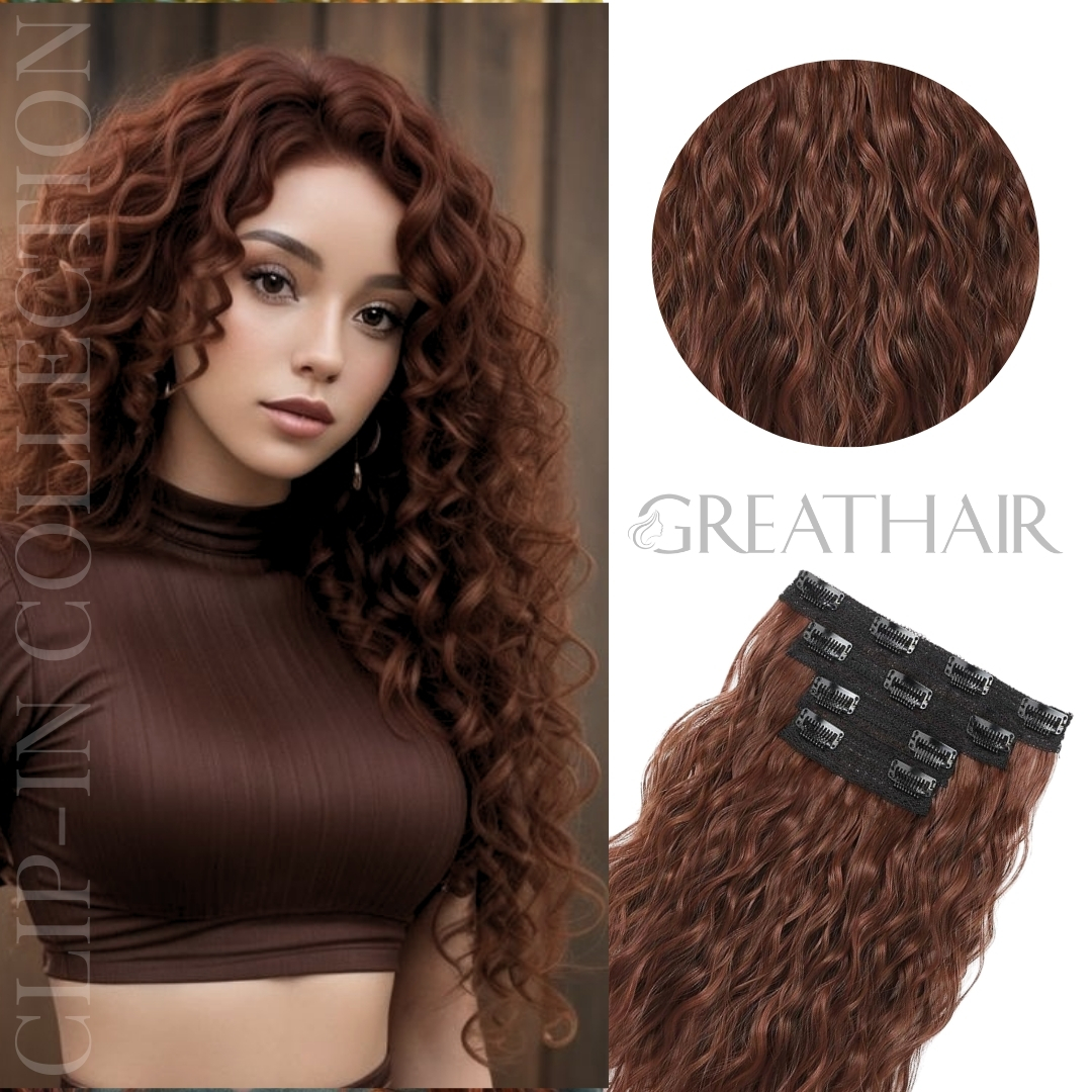 Chocolate copper color wavy clip-in hair