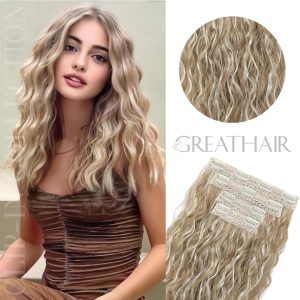 white With Blonde Highlight Piano color wavy clip-in hair