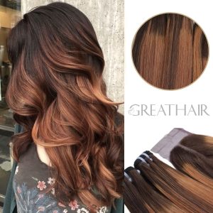 ombre piano orange brown straight 2 Bundles with Closure Hair