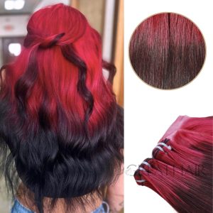 Ombre Red and Auburn Straight 2 Bundles with Closure