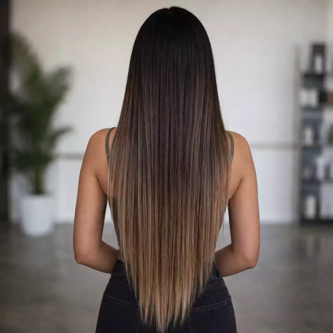 ombre black brown color straight weft hair extensions