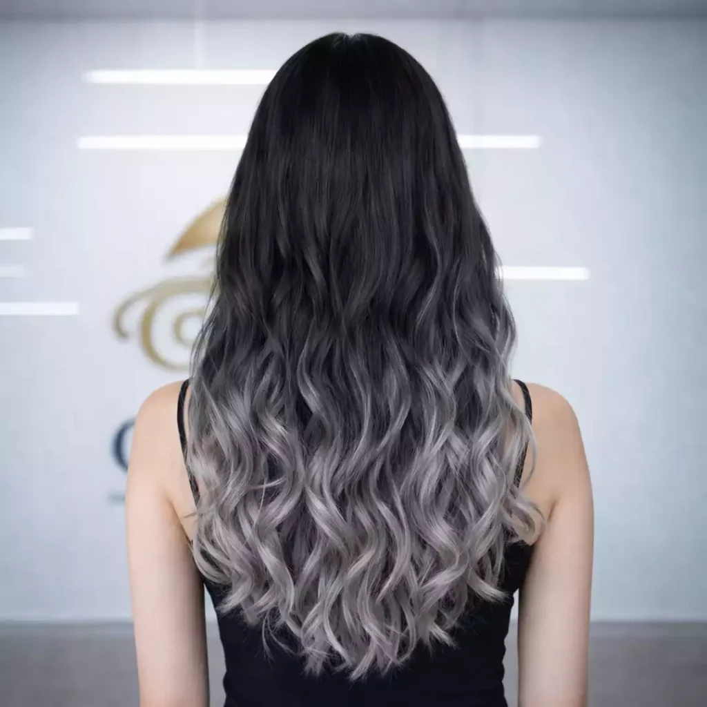 ombre black grey curly clip-in hair extensions