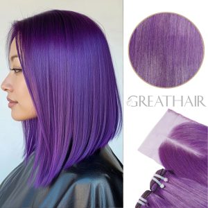 purple Straight 2 Bundles with Closure Hair