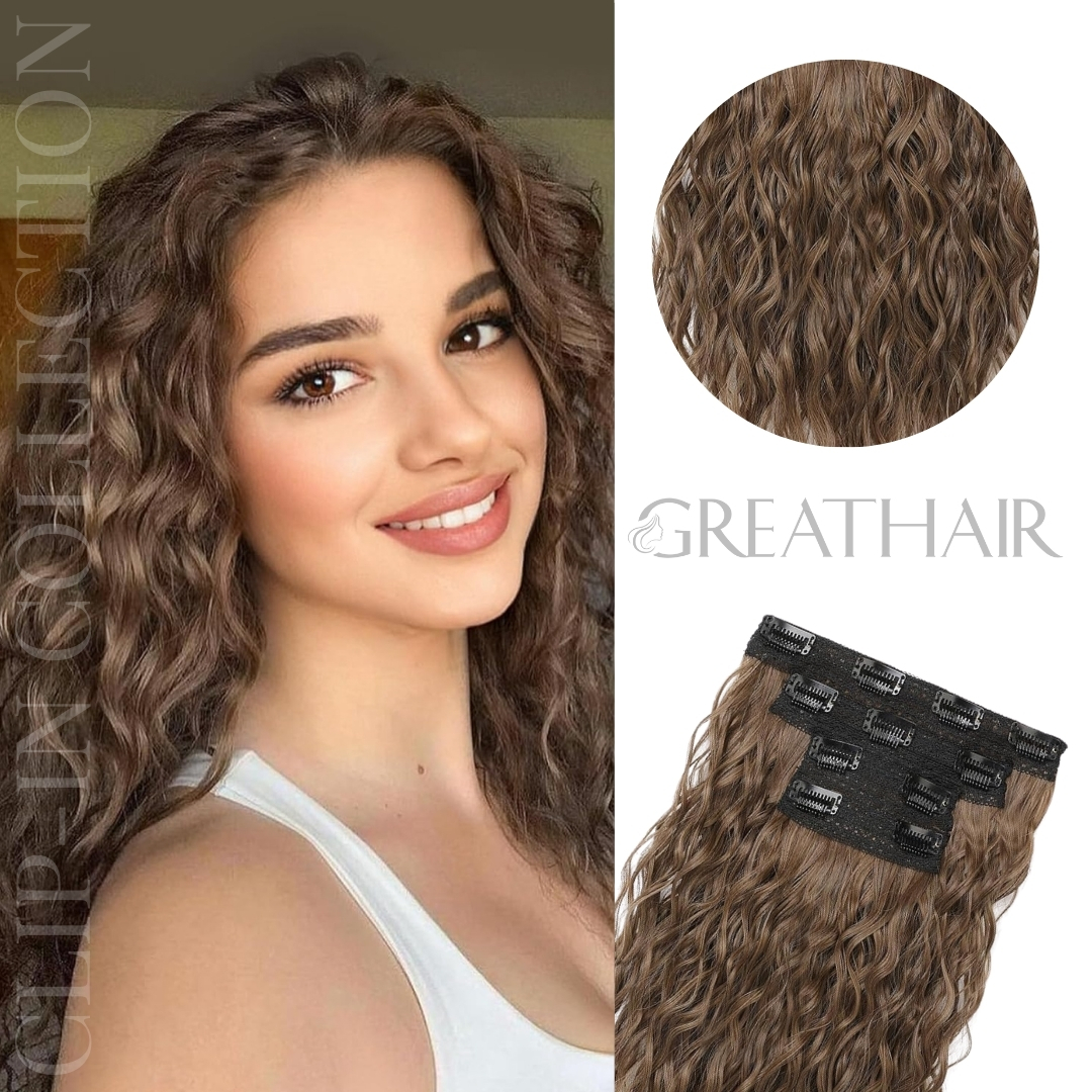 Chestnut brown wavy clip-in hair