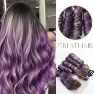 piano black blonde purple fumi curly 2 Bundles with Closure Hair