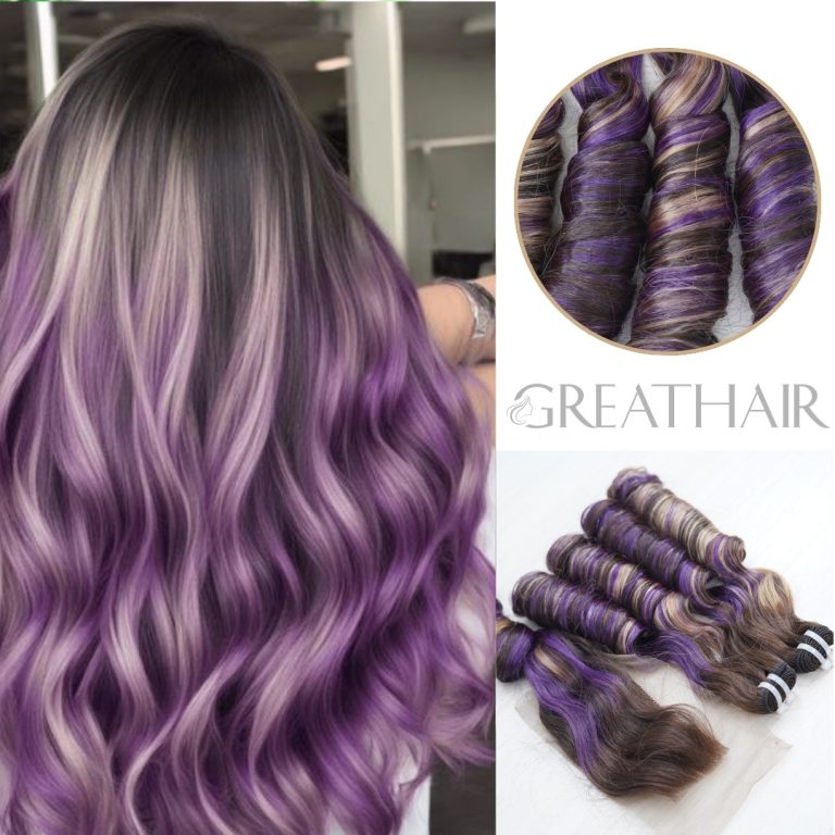 piano black blonde purple fumi curly 2 Bundles with Closure Hair