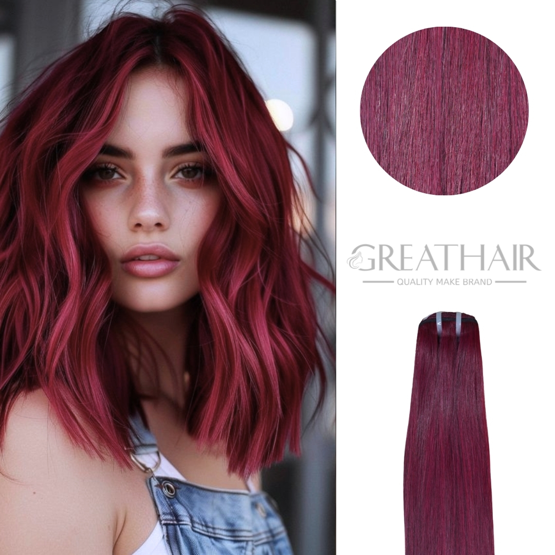 Burgundy straight weft hair extensions