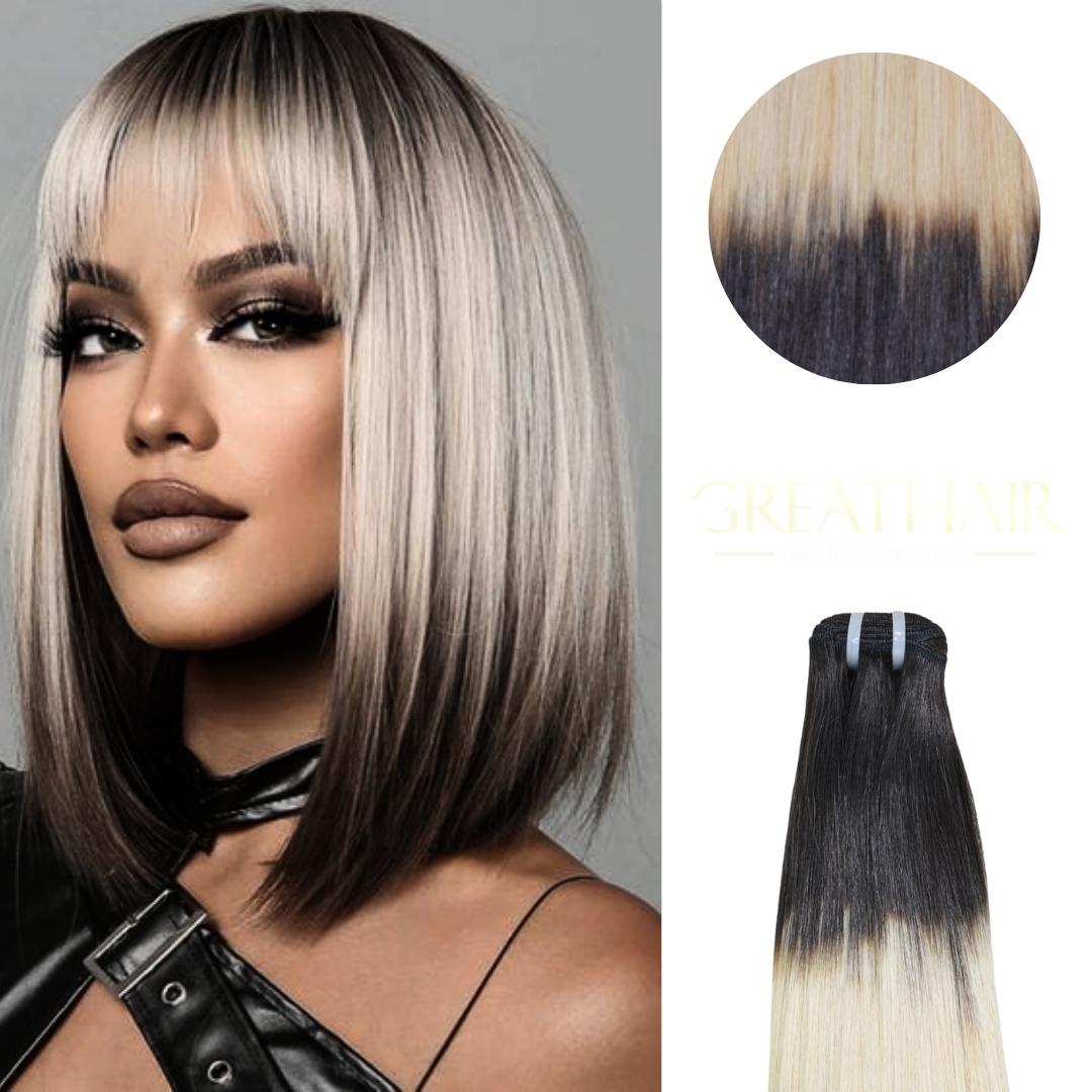 Black blonde black triple-tone straight weft hair extensions