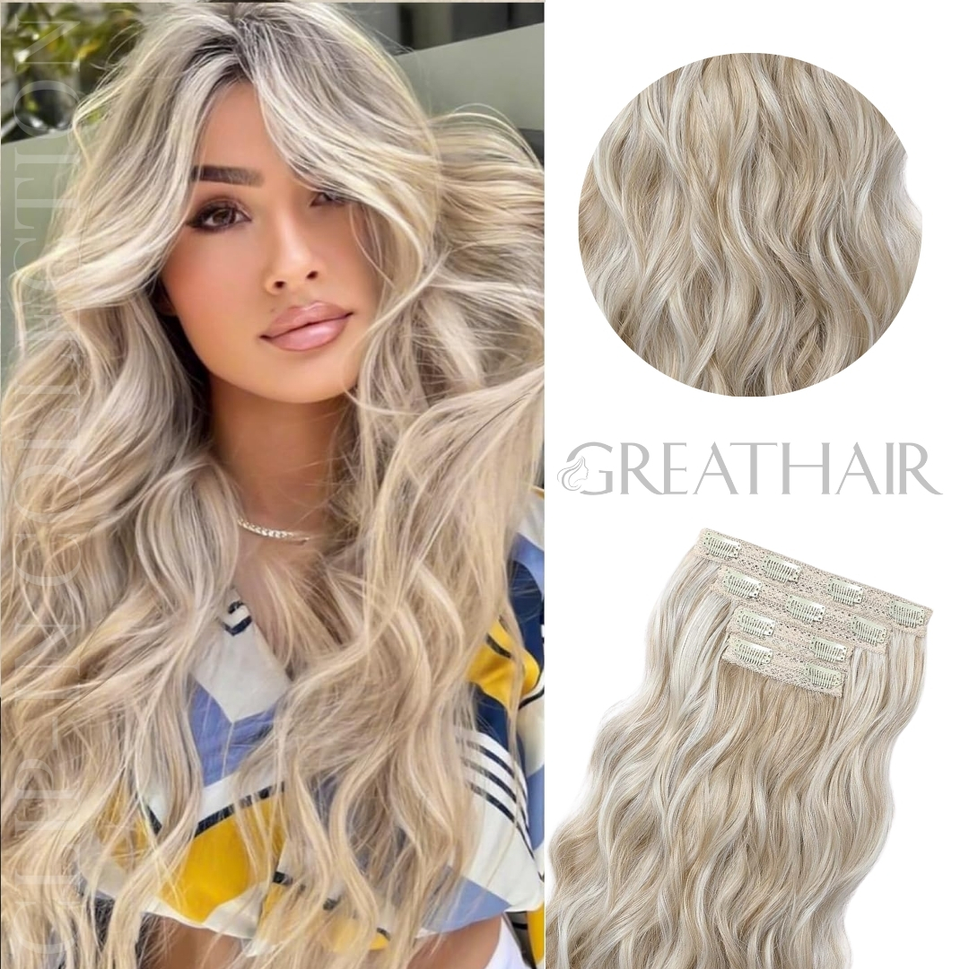 Ash blonde with highlights clip-in hair extensions