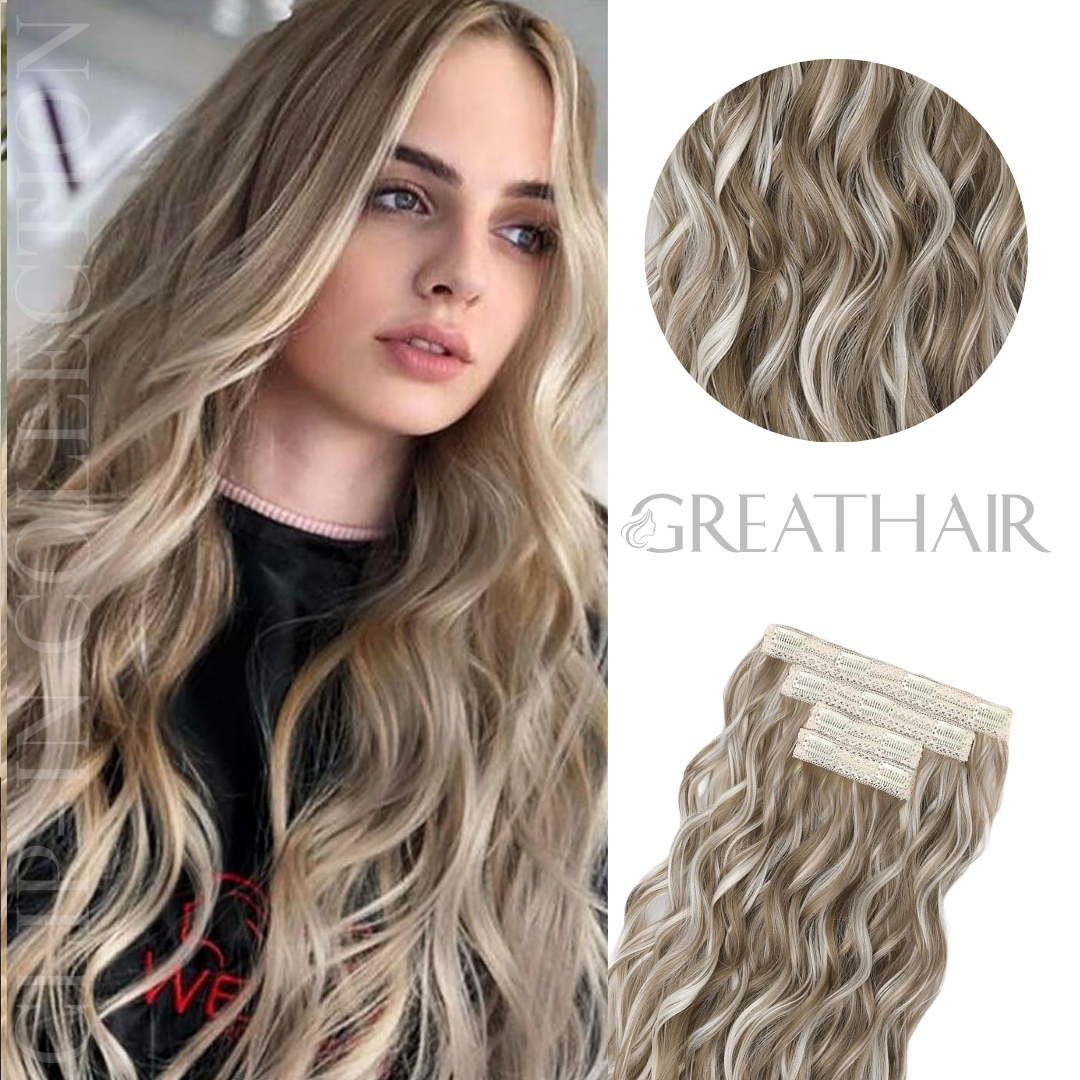 Ash brown with highlights clip-in hair extensions