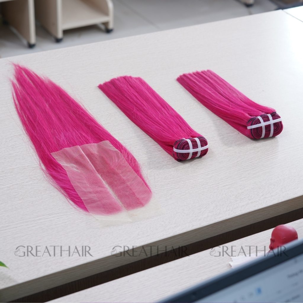 Pink Straight Bundles with Closure Hair Extensions 1 Pink Straight Bundles with Closure Hair Extensions