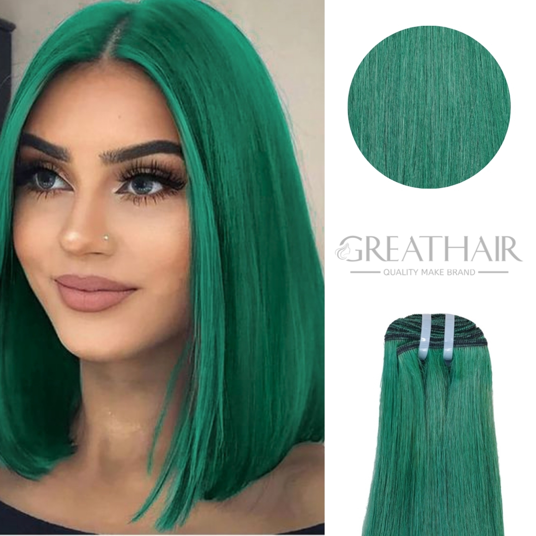 Green straight weft hair extensions