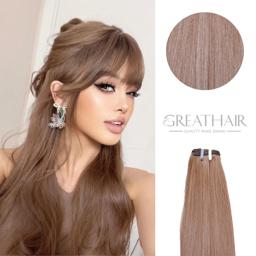 Honey brown straight weft hair extensions