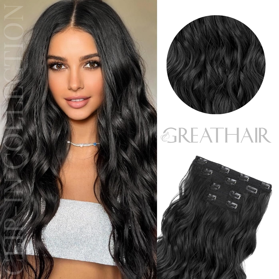 Black wavy clip-in hair extensions