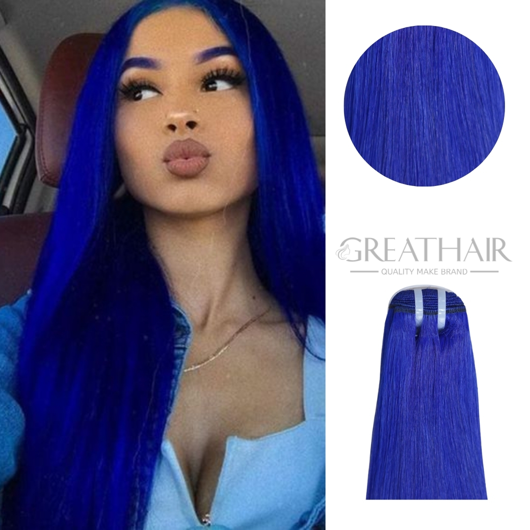 Cobalt blue bone straight weft hair extensions