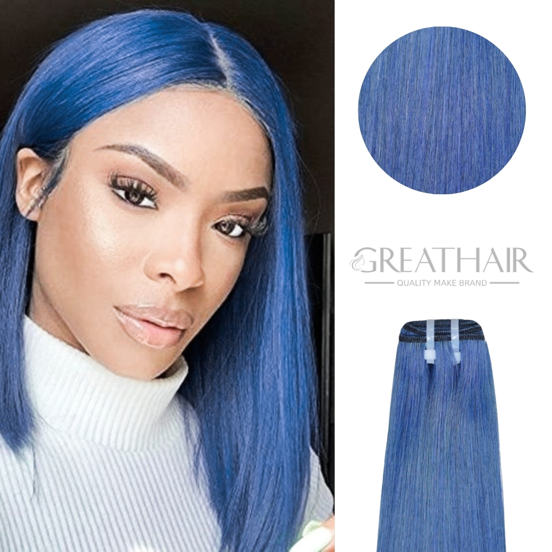 Navy blue bone straight weft hair extensions