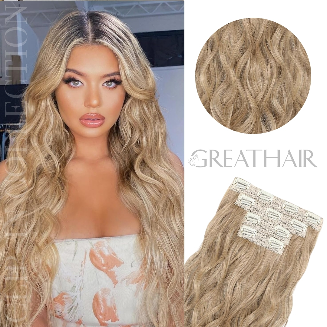 Champagne blonde wavy clip-in hair