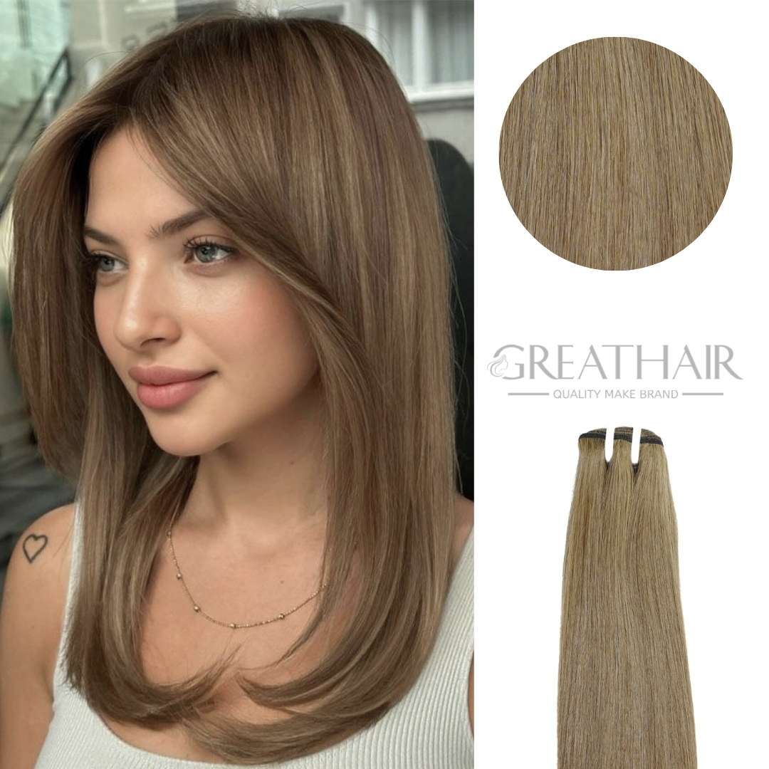 Light brown bone straight weft hair extensions