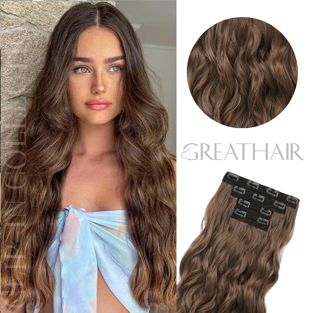 Dark ash blonde with golden ends wavy clip-in hair extensions