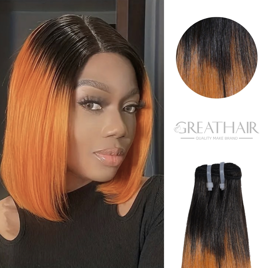 Ombre black orange bone straight weft hair