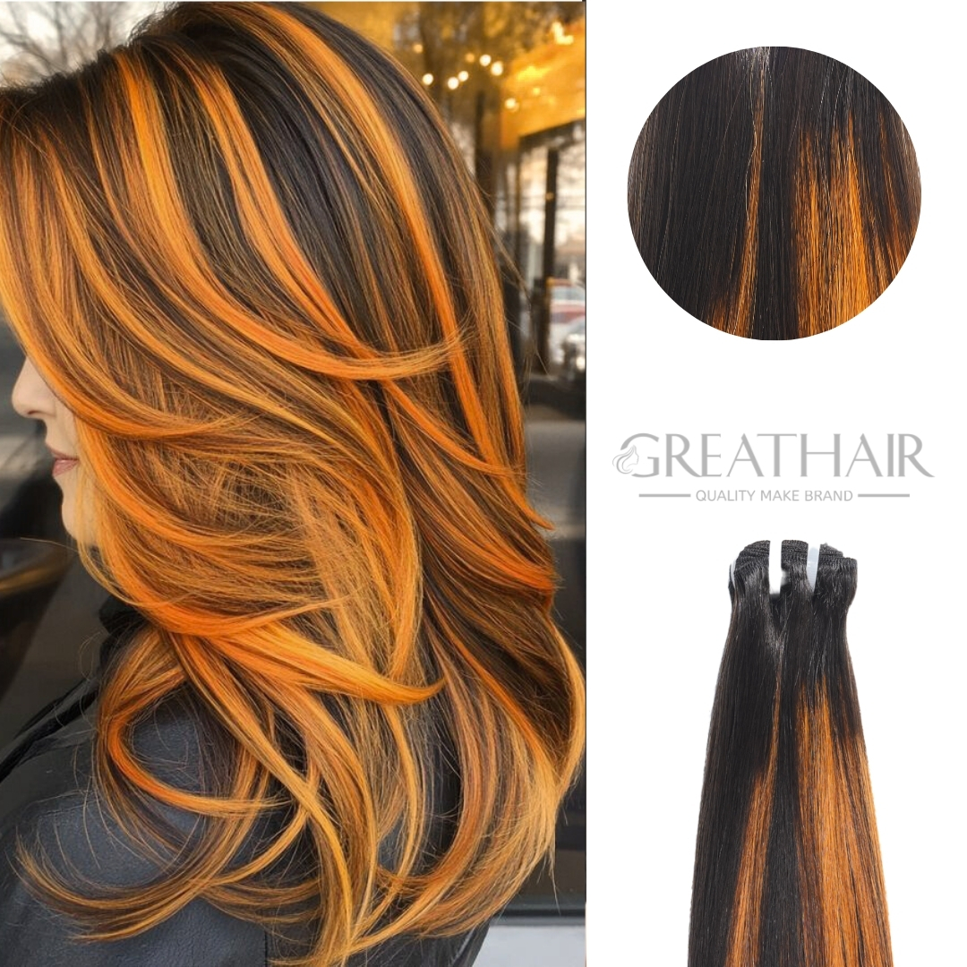 Piano black orange bone straight weft hair extensions