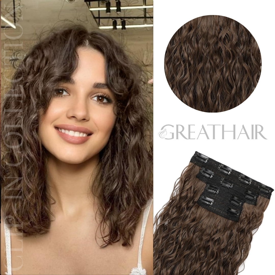 Ginger brown color curly wavy clip-in hair extensions