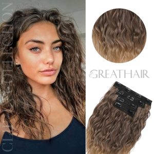 ombre light brown with golden color curly wavy clip-in hair