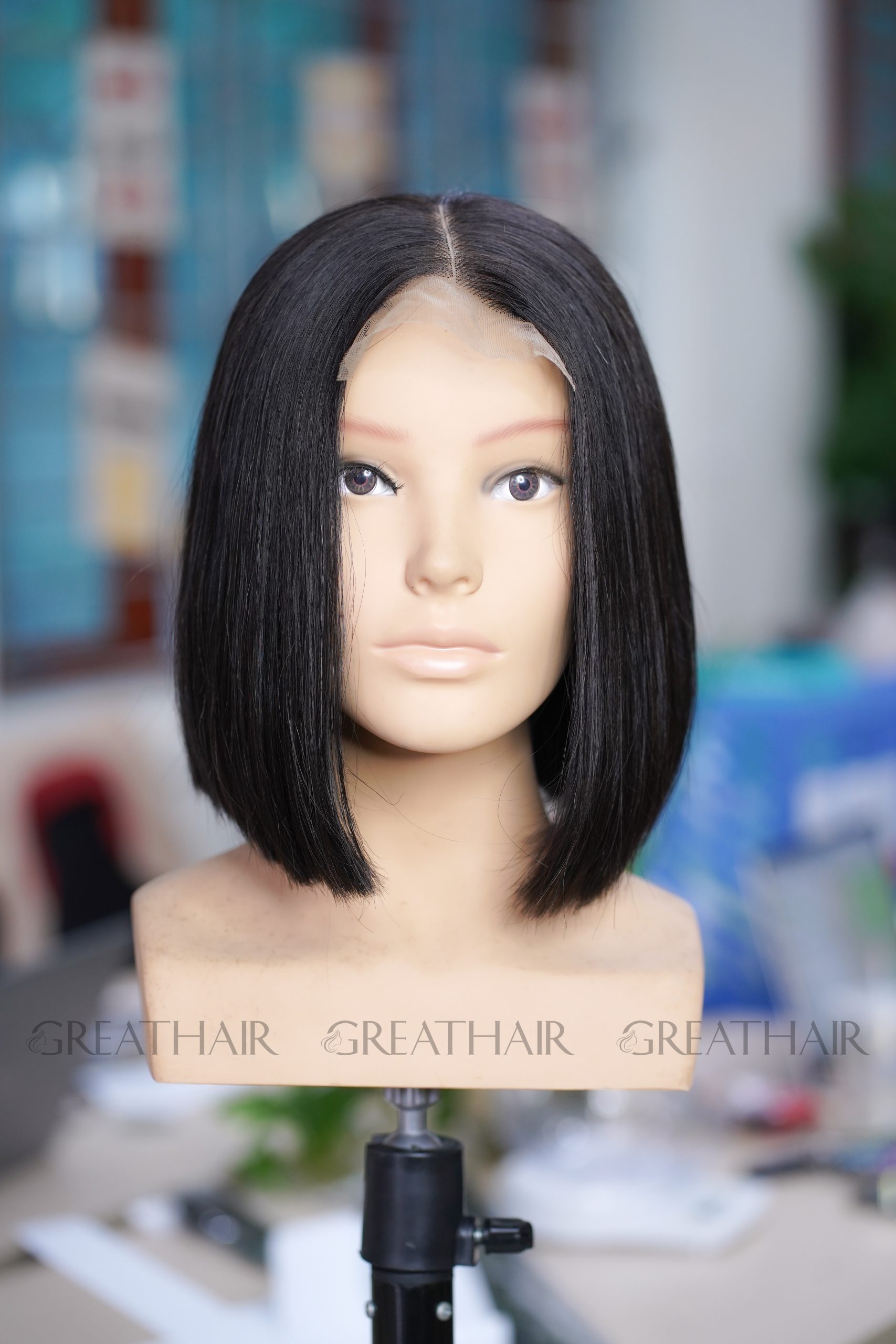 Straight bob wig human hair 10 inches 1b natural color