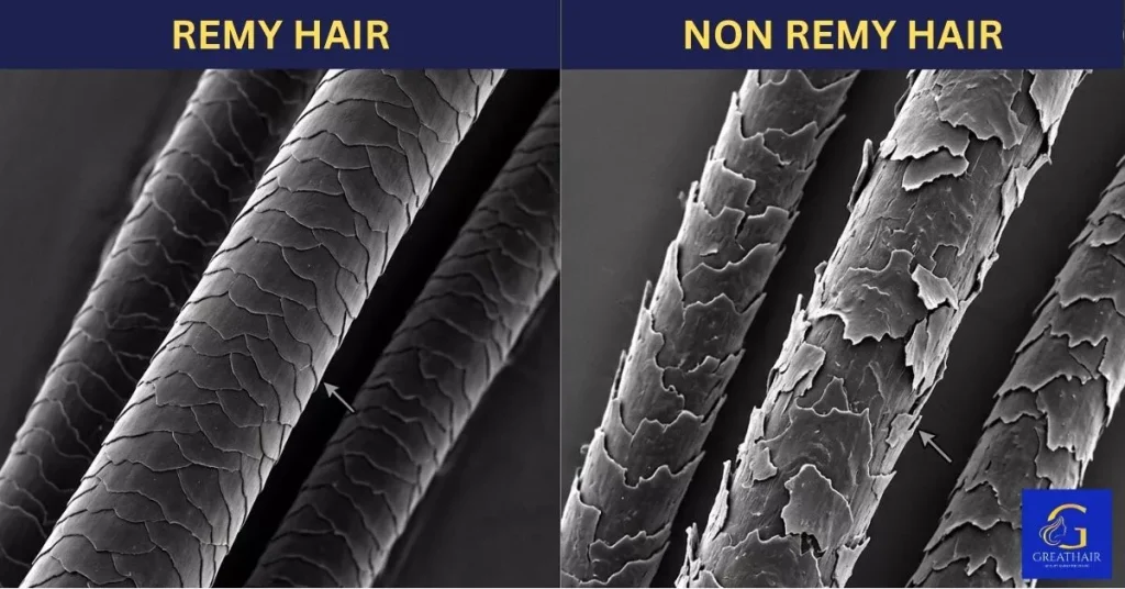 Difference Between Vietnamese Hair Vs Chinese Hair 10 Macro view of Remy hair cuticle alignment versus non Remy hair