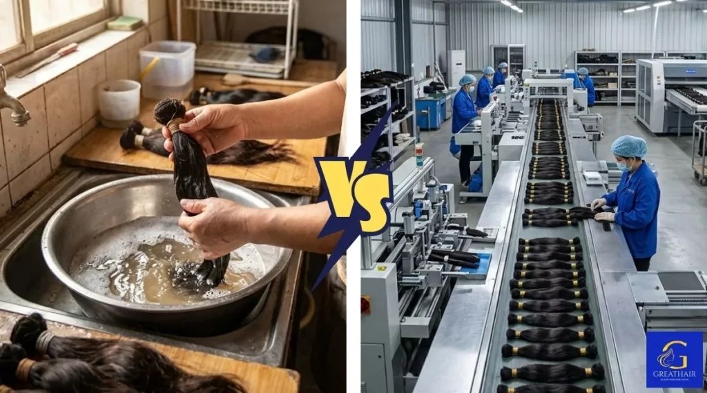Raw Vietnamese hair processing compared to Chinese factory hair production