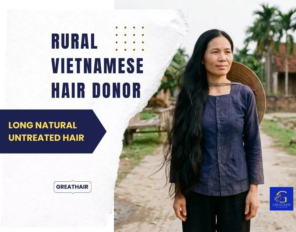 Difference Between Vietnamese Hair Vs Chinese Hair 7 Người hiến tóc ở vùng nông thôn Việt Nam, tóc dài tự nhiên chưa qua xử lý.