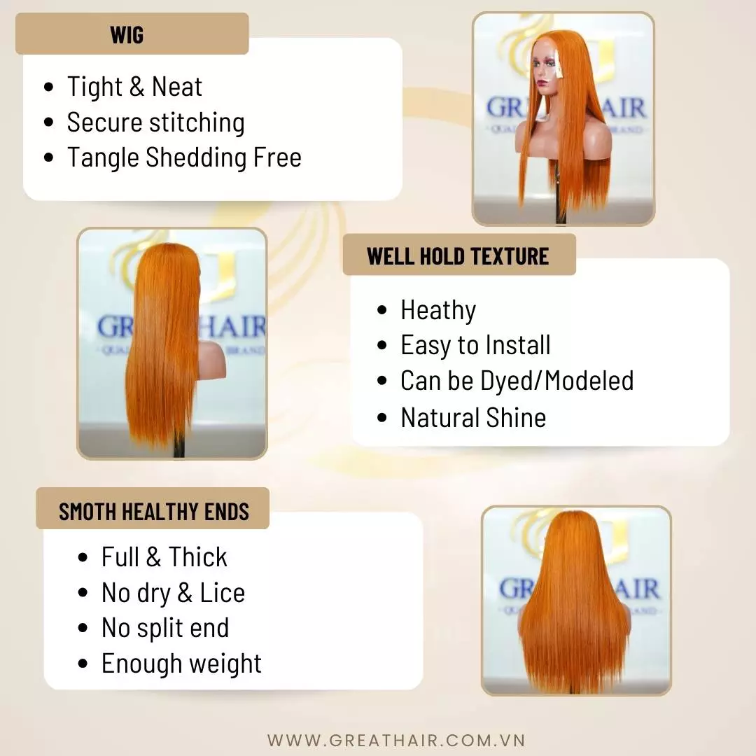 Bone Straight 13x6 Swiss Lace Wig - Orange