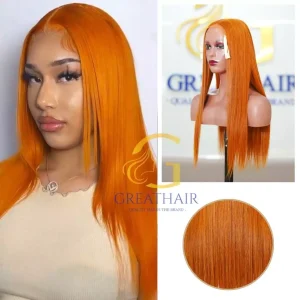 Bone Straight 13x6 Swiss Lace Wig - Orange