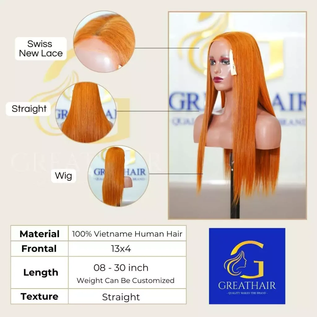 Bone Straight 13x6 Swiss Lace Wig - Orange 1 Bone Straight 13x6 Swiss Lace Wig - Orange