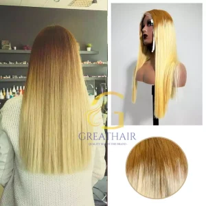 Bone Straight HD lace Wigs Human Hair Ombre Light Brown Blonde