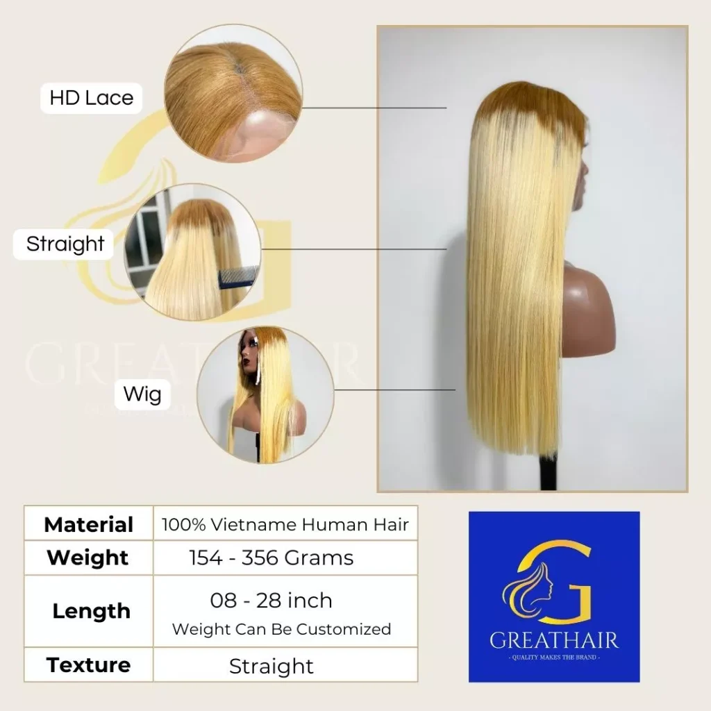 Bone Straight HD lace Wigs Human Hair Ombre Light Brown Blonde 3 Our HD lace melts perfectly into any skin tone