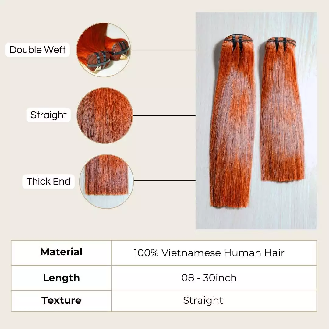 SDD Bone Straight Weft Hair Extensions - Burnt Orange