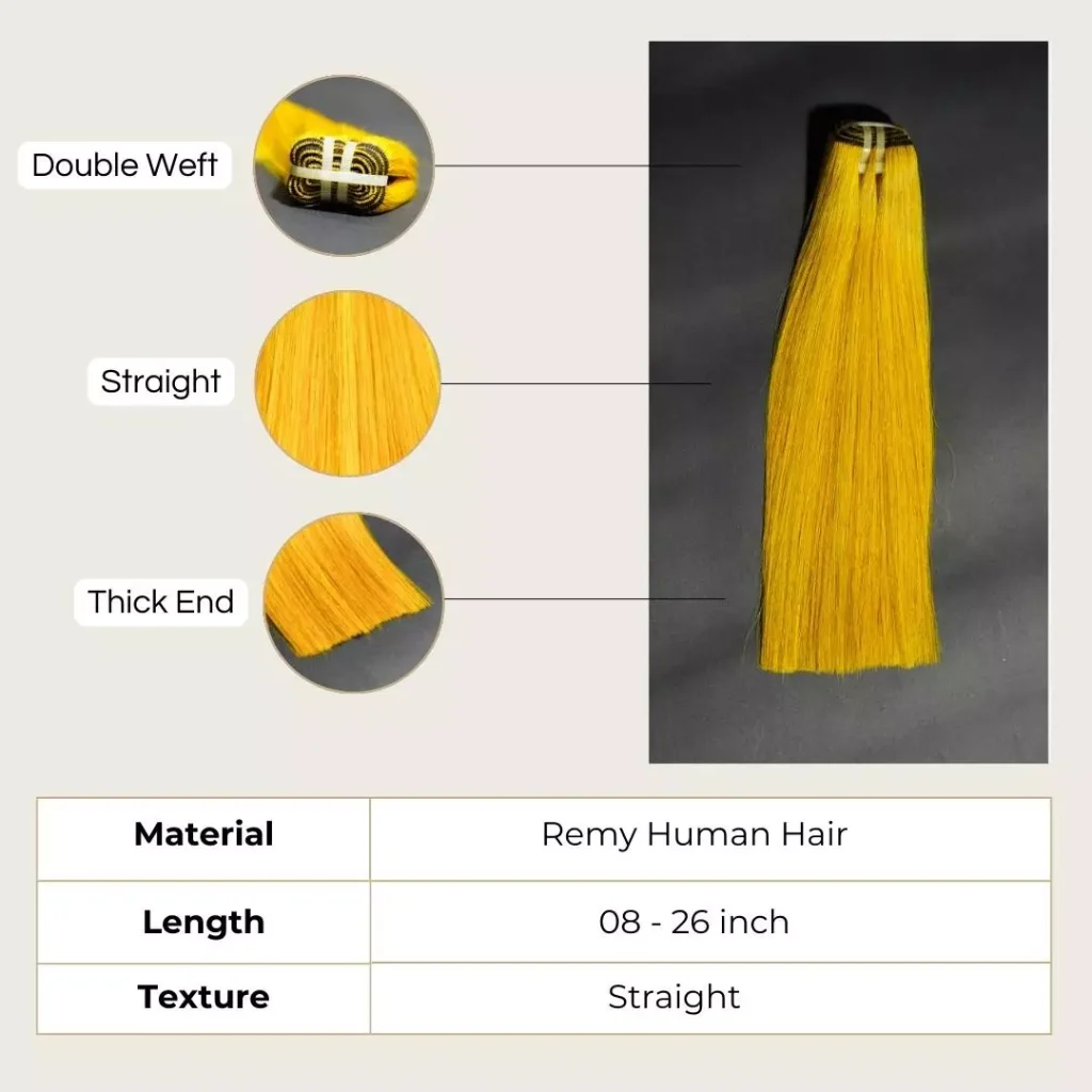 Straight Double Weft Yellow Hair Extensions 2 Benefits: Tangle Free, Shedding Free, Enough weight