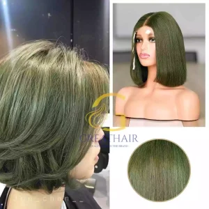 Straight HD Lace Human Hair Wig - Moss Green
