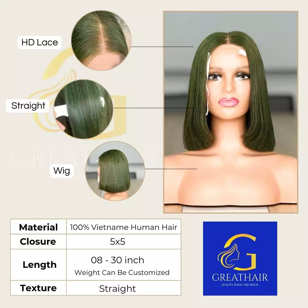 straight-hd-lace-human-hair-wig2 Straight HD Lace Human Hair Wig - Moss Green