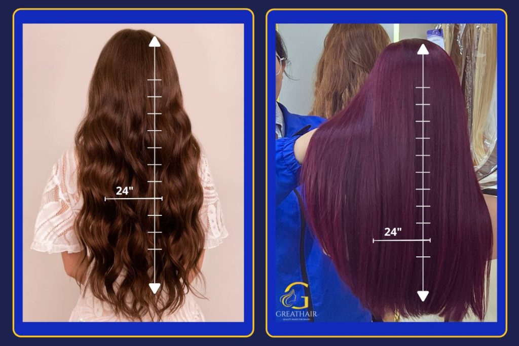 A girl with 24-inch hair extensions styled in soft curls.