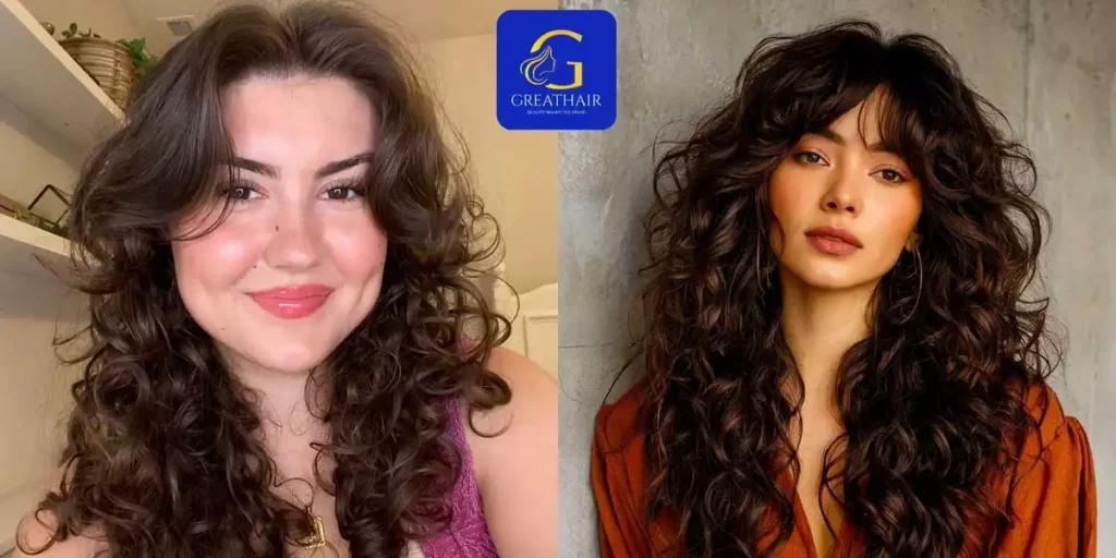 Curly Hairstyles with Curtain Bangs