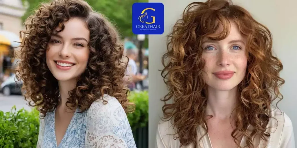 7+ Best Curly Hairstyles for Heart Shaped Faces 21 Layered Curly Hair with Side-Swept Bangs